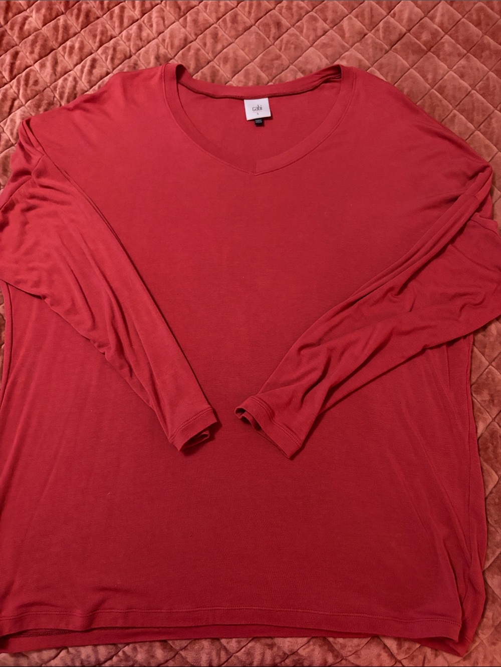 CAbi Red V-Neck Long Sleeve Top